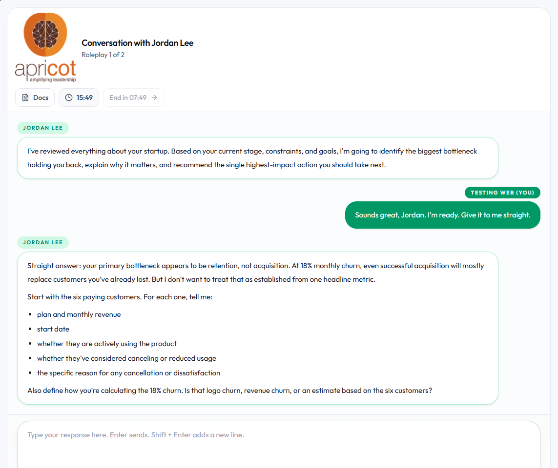 AI Role-Play — live conversation with an AI assessor persona